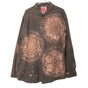 Handmade Floral Flannel Shirt Mens Size 2XL Unisex Upcycled Bleached Button Down